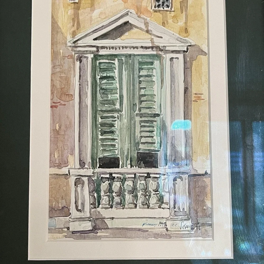 Watercolor Florence 1998 Villa Door Signed By Artist See Signature Beige Green - Picture 4 of 16